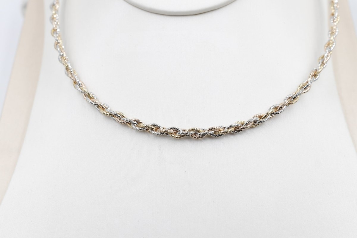 Stg Silver twist rope three tone necklace 46cm