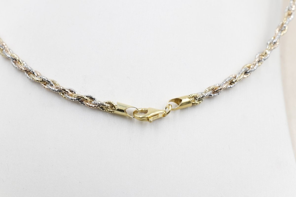 Stg Silver twist rope three tone necklace 46cm