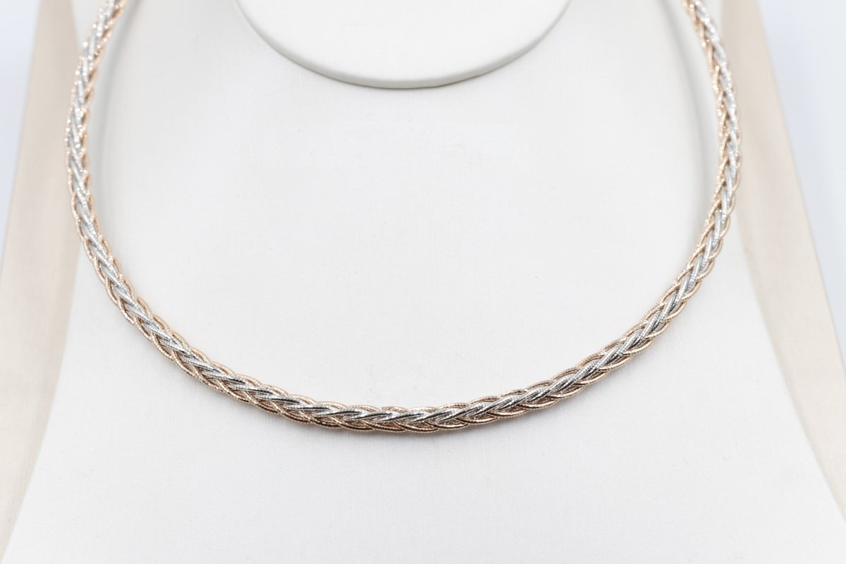 Stg Silver twist rope Two tone necklace 46cm