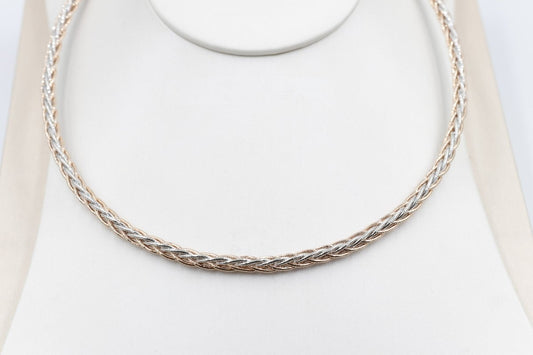 Stg Silver twist rope Two tone necklace 46cm