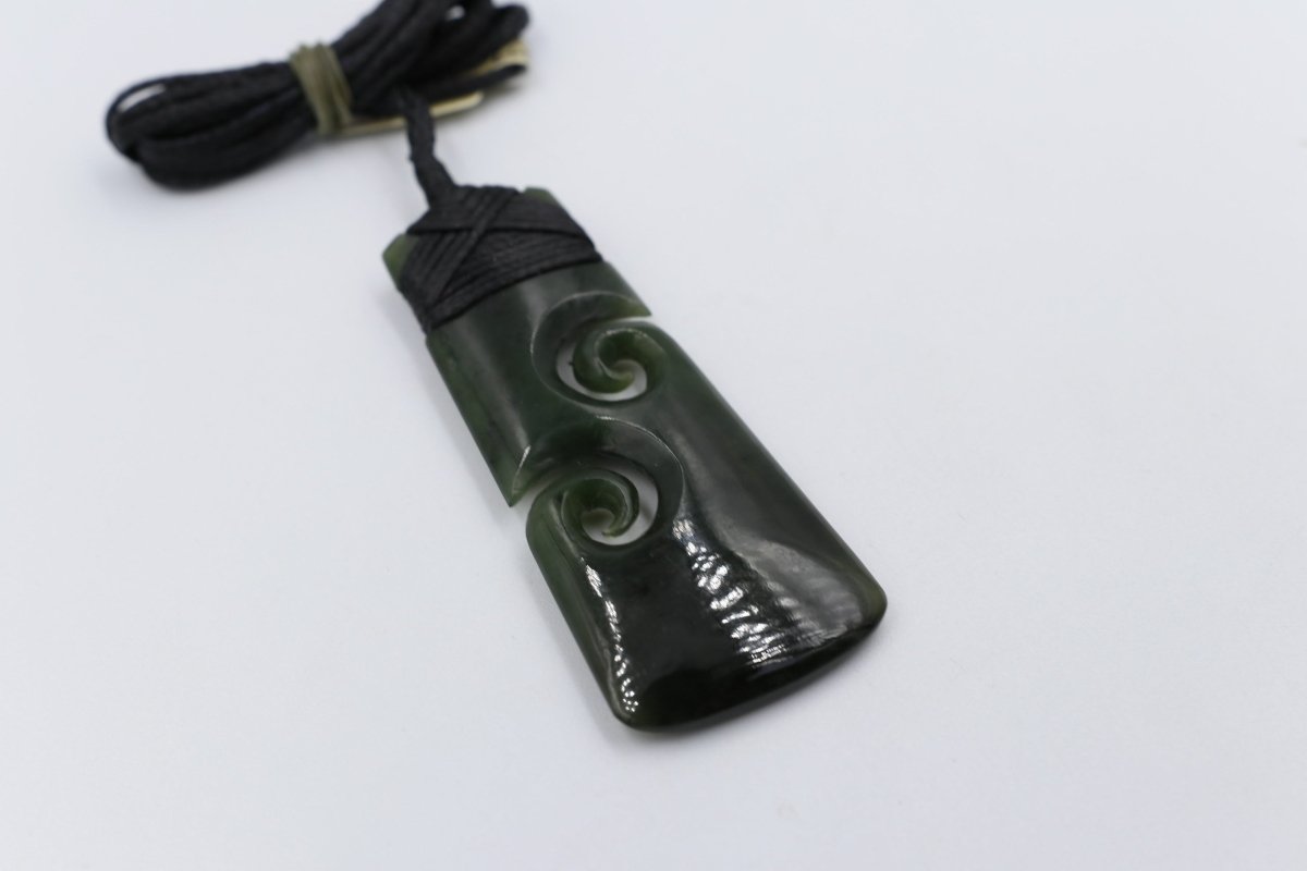 New Zealand Greenstone Toki with Double Koru