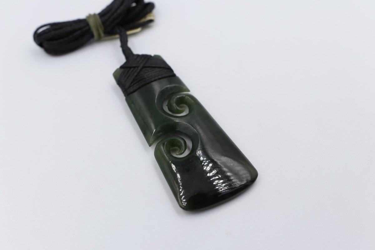 New Zealand Greenstone Toki with Double Koru