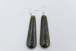 Stg Silver NZ Greenstone Engraved Drop Earrings
