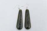 Stg Silver NZ Greenstone Engraved Drop Earrings