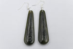Stg Silver NZ Greenstone Engraved Drop Earrings