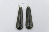 Stg Silver NZ Greenstone Engraved Drop Earrings