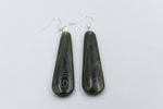 Stg Silver NZ Greenstone Engraved Drop Earrings