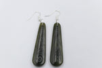 Stg Silver NZ Greenstone Engraved Drop Earrings