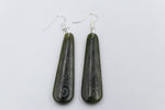 Stg Silver NZ Greenstone Engraved Drop Earrings