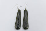 Stg Silver NZ Greenstone Engraved Drop Earrings