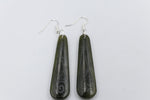 Stg Silver NZ Greenstone Engraved Drop Earrings