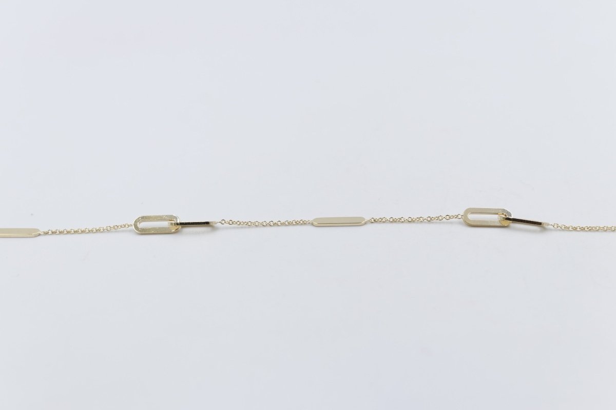 9ct Gold Trace link with paper clip pendents bracelet HHY332/11