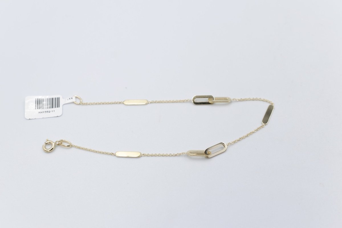 9ct Gold Trace link with paper clip pendents bracelet HHY332/11