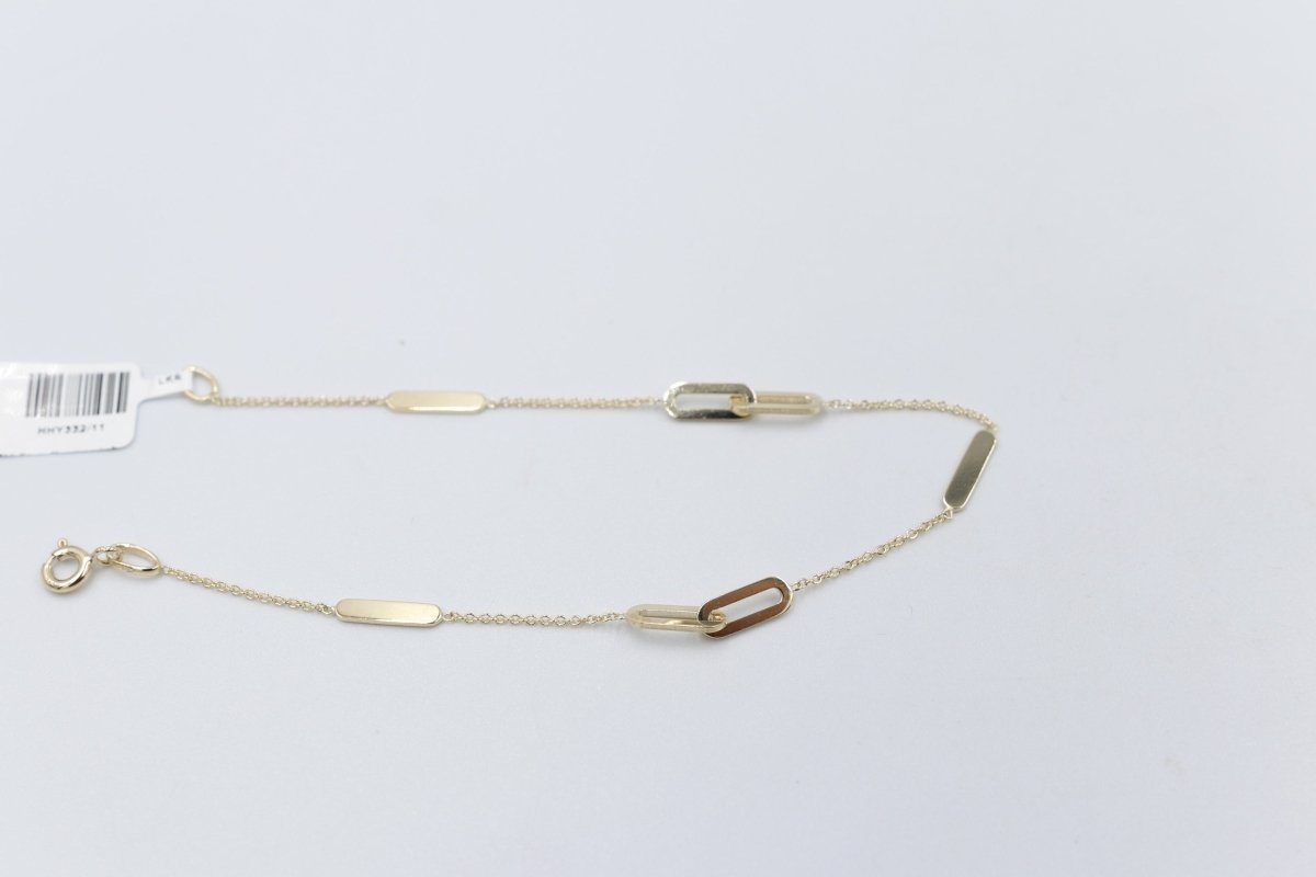 9ct Gold Trace link with paper clip pendents bracelet HHY332/11