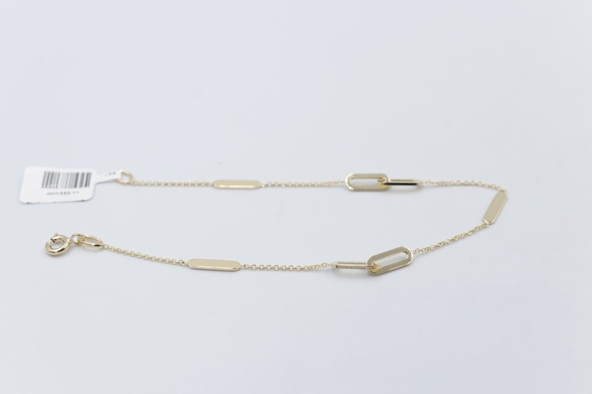 9ct Gold Trace link with paper clip pendents bracelet HHY332/11
