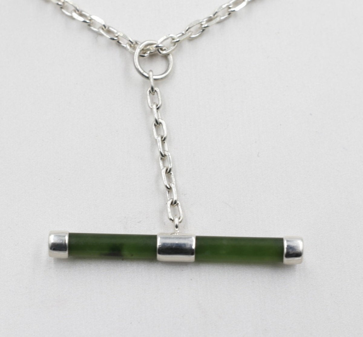 Stg Silver Set New Zealand Greenstone Fob Chain