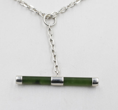 Stg Silver Set New Zealand Greenstone Fob Chain
