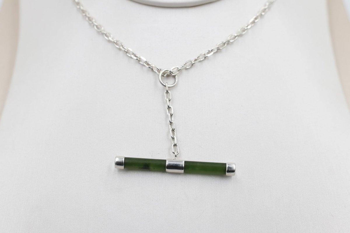 Stg Silver Set New Zealand Greenstone Fob Chain