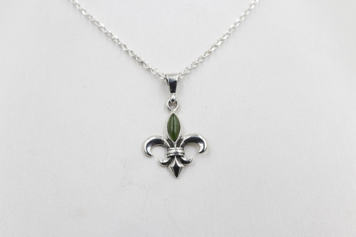 Stg Silver Set Pounamu Fleur de Lis Pendant