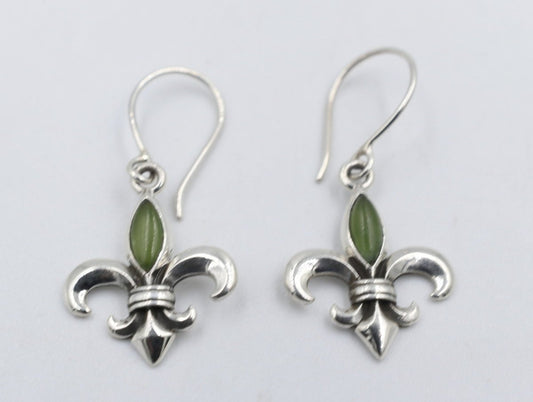 Stg Silver Set Pounamu Fleur de Lis Earrings