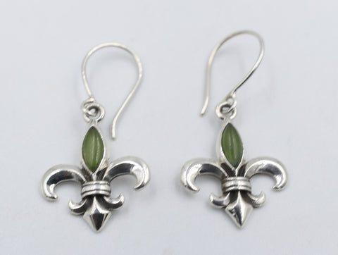 Stg Silver Set Pounamu Fleur de Lis Earrings