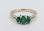 9ct Gold 3 stone Genuine Emerald & Diamond ring SYR2991