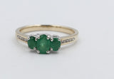 9ct Gold 3 stone Genuine Emerald & Diamond ring SYR2991