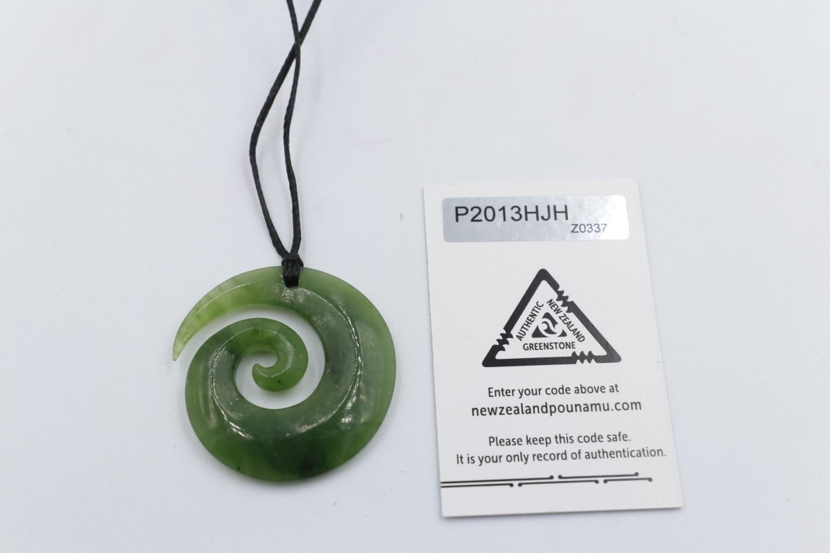 9ct Gold Set New Zealand Greenstone Koru 32mm