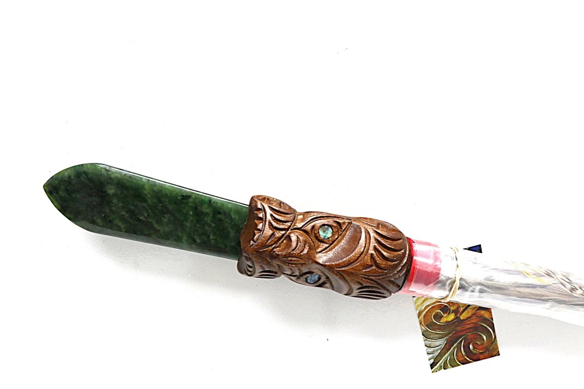 New Zealand Made Wooden and Greenstone Full Size Taiaha WM978J