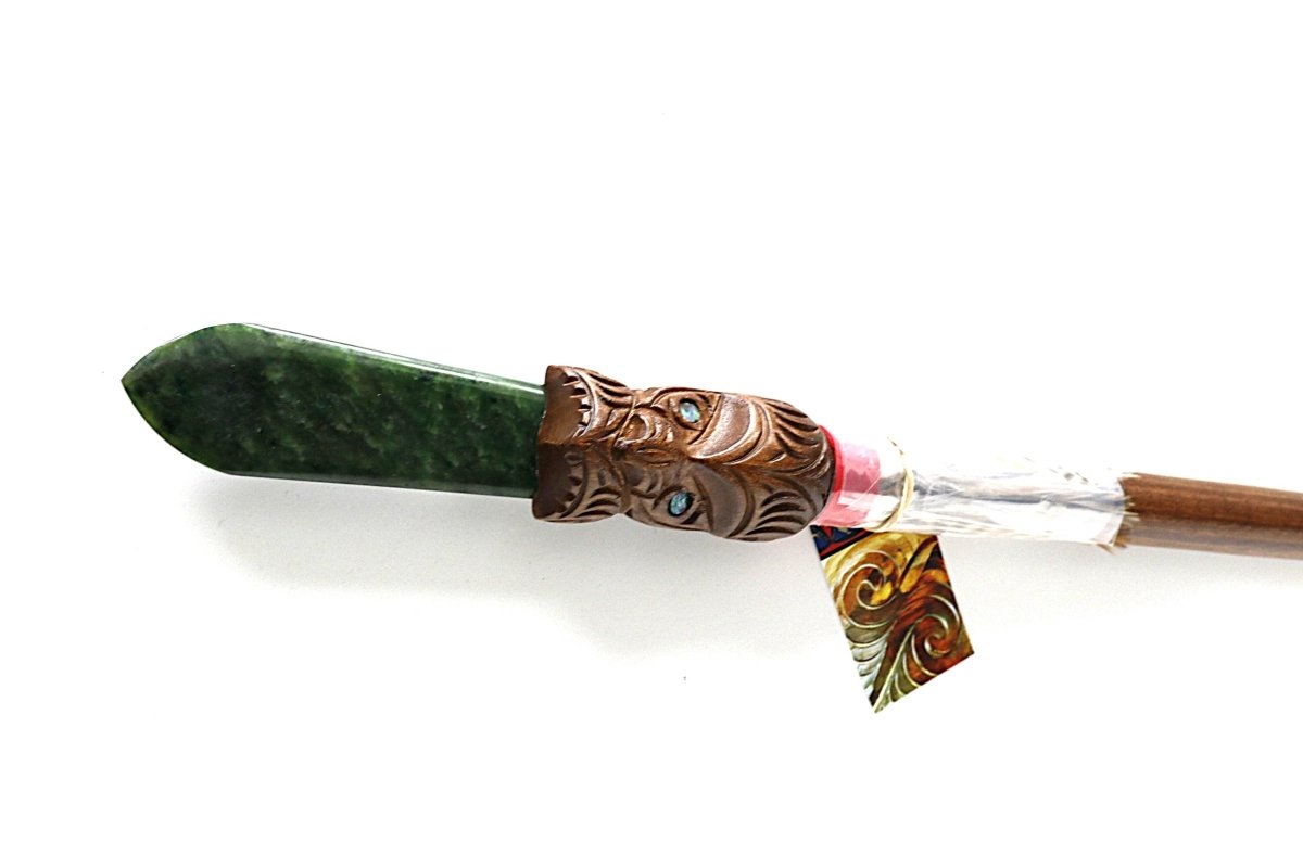 New Zealand Made Wooden and Greenstone Full Size Taiaha WM978J