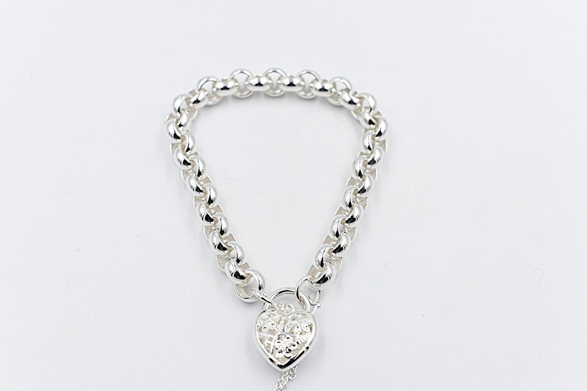 Stg Silver Handmade belcher Bracelet with Filigree Heart SYBA80