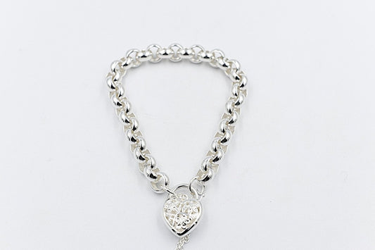 Stg Silver Handmade belcher Bracelet with Filigree Heart SYBA80