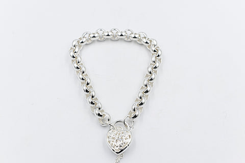 Stg Silver Handmade belcher Bracelet with Filigree Heart SYBA80