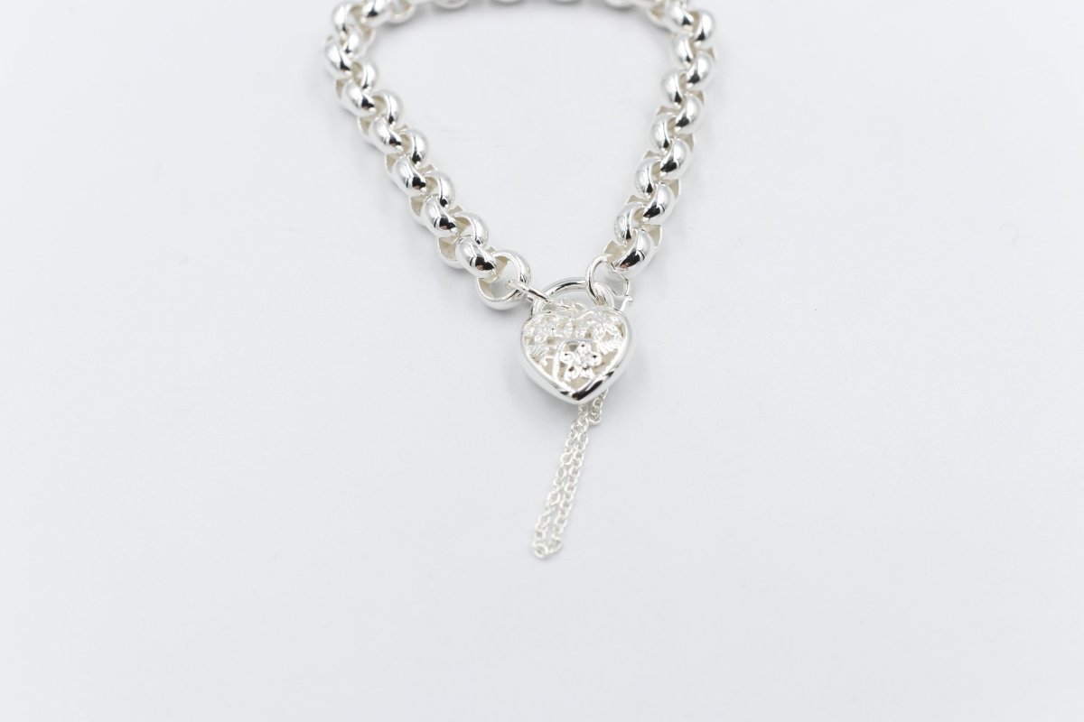 Stg Silver Handmade belcher Bracelet with Filigree Heart SYBA80