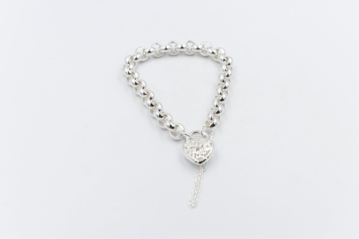 Stg Silver Handmade belcher Bracelet with Filigree Heart SYBA80