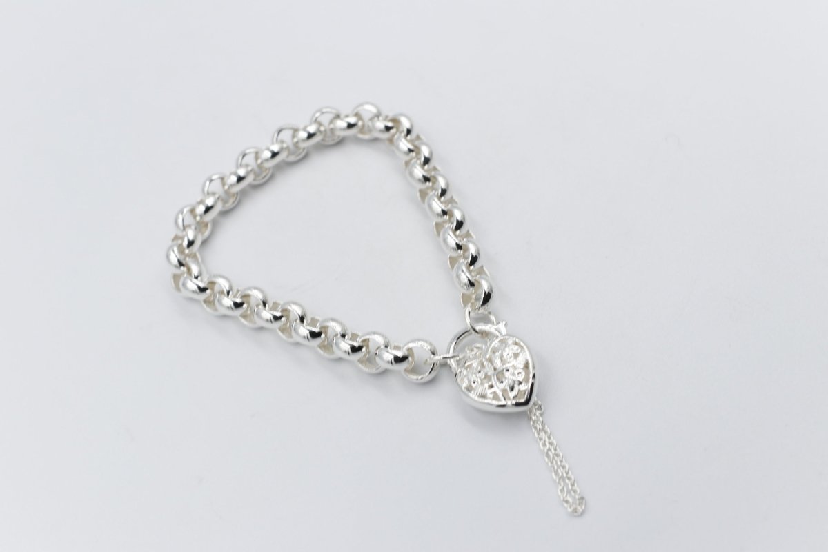 Stg Silver Handmade belcher Bracelet with Filigree Heart SYBA80