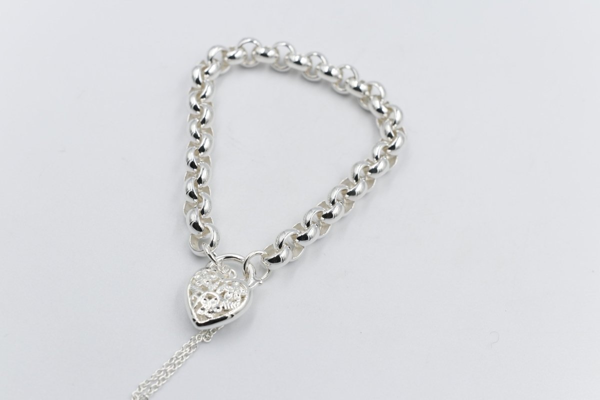Stg Silver Handmade belcher Bracelet with Filigree Heart SYBA80