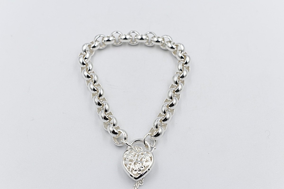 Stg Silver Handmade belcher Bracelet with Filigree Heart SYBA80