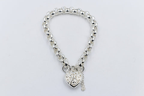 Stg Silver Handmade belcher Bracelet with Filigree Heart SYBA77