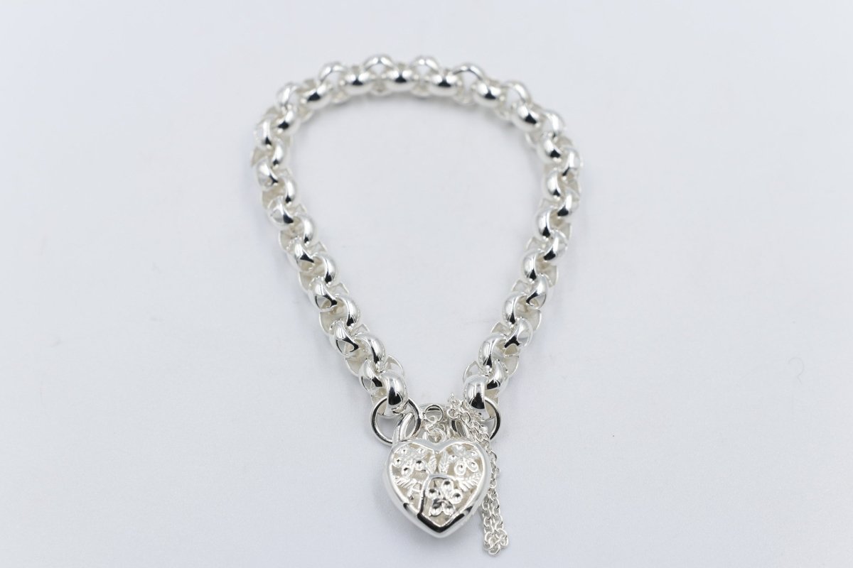 Stg Silver Handmade belcher Bracelet with Filigree Heart SYBA77