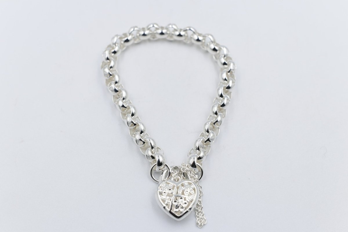 Stg Silver Handmade belcher Bracelet with Filigree Heart SYBA77