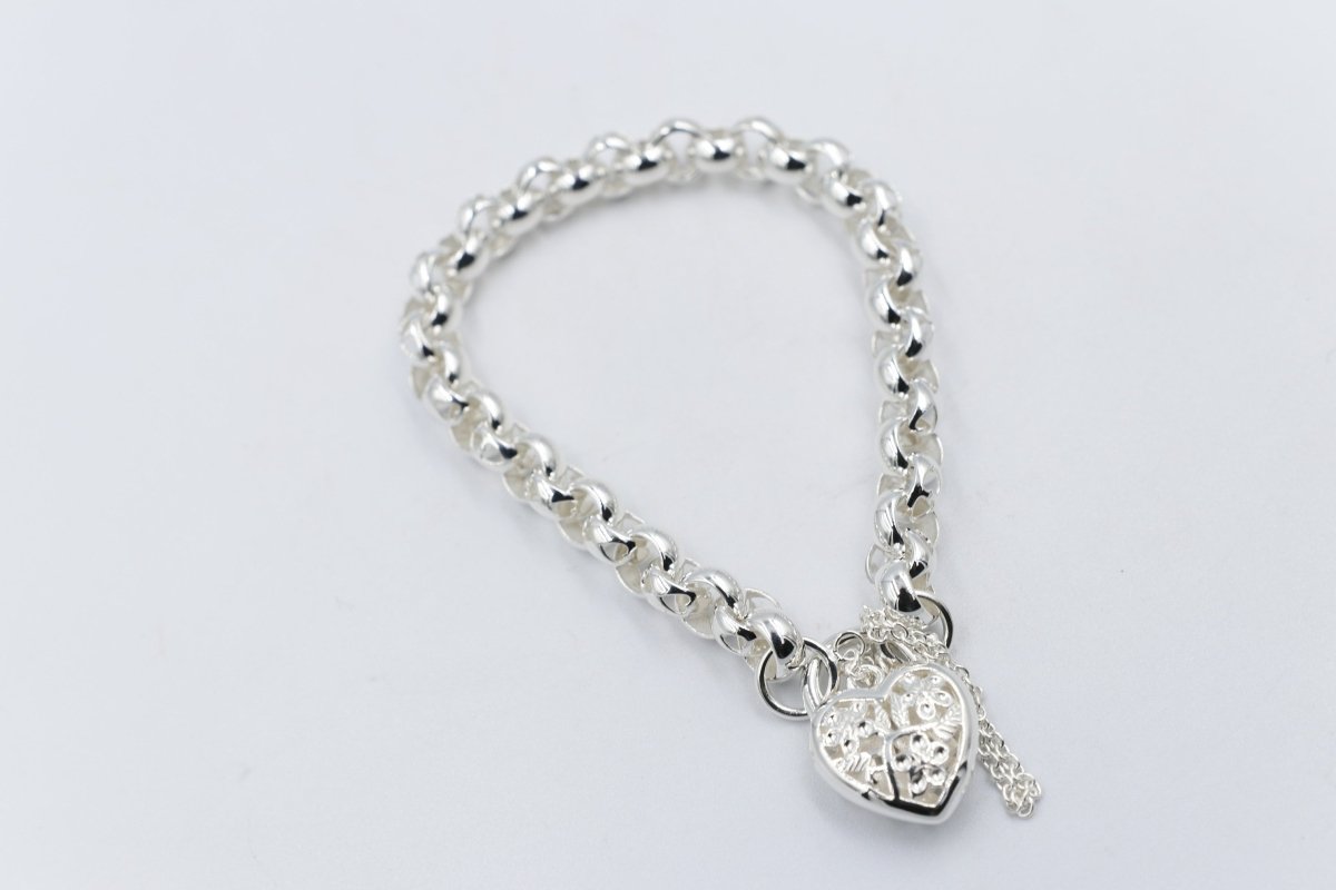 Stg Silver Handmade belcher Bracelet with Filigree Heart SYBA77