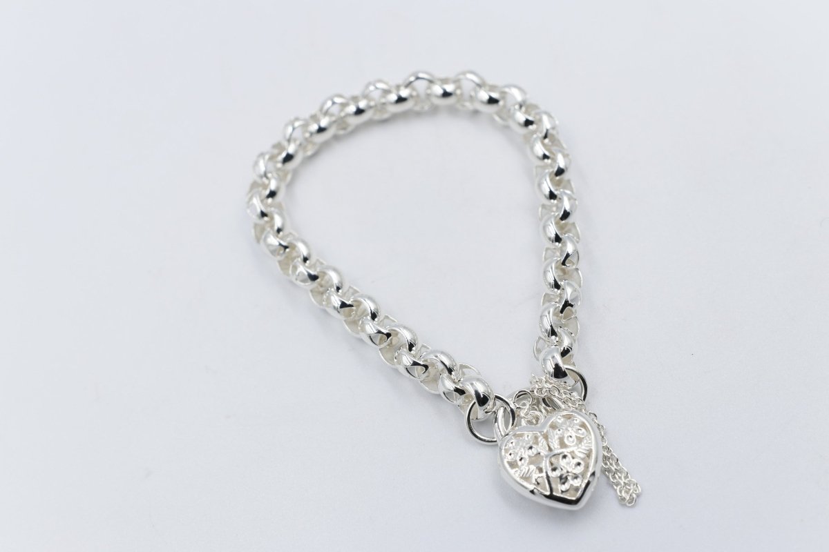 Stg Silver Handmade belcher Bracelet with Filigree Heart SYBA77