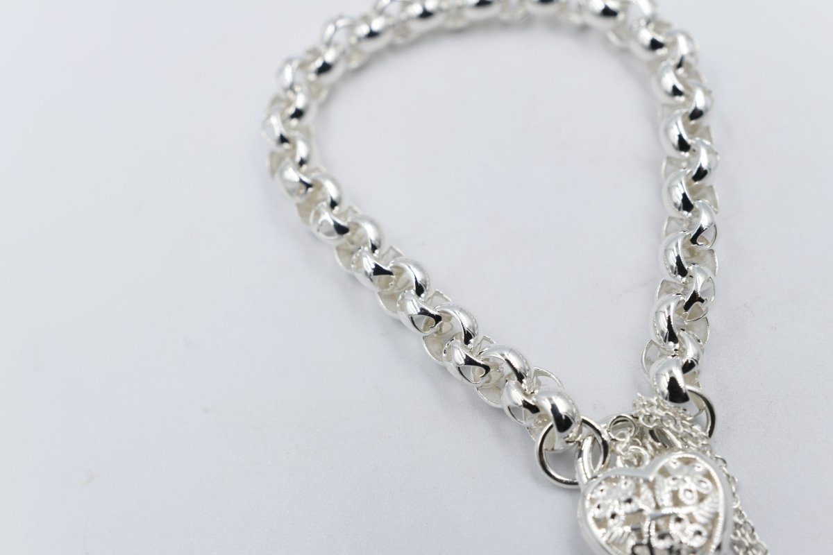 Stg Silver Handmade belcher Bracelet with Filigree Heart SYBA77