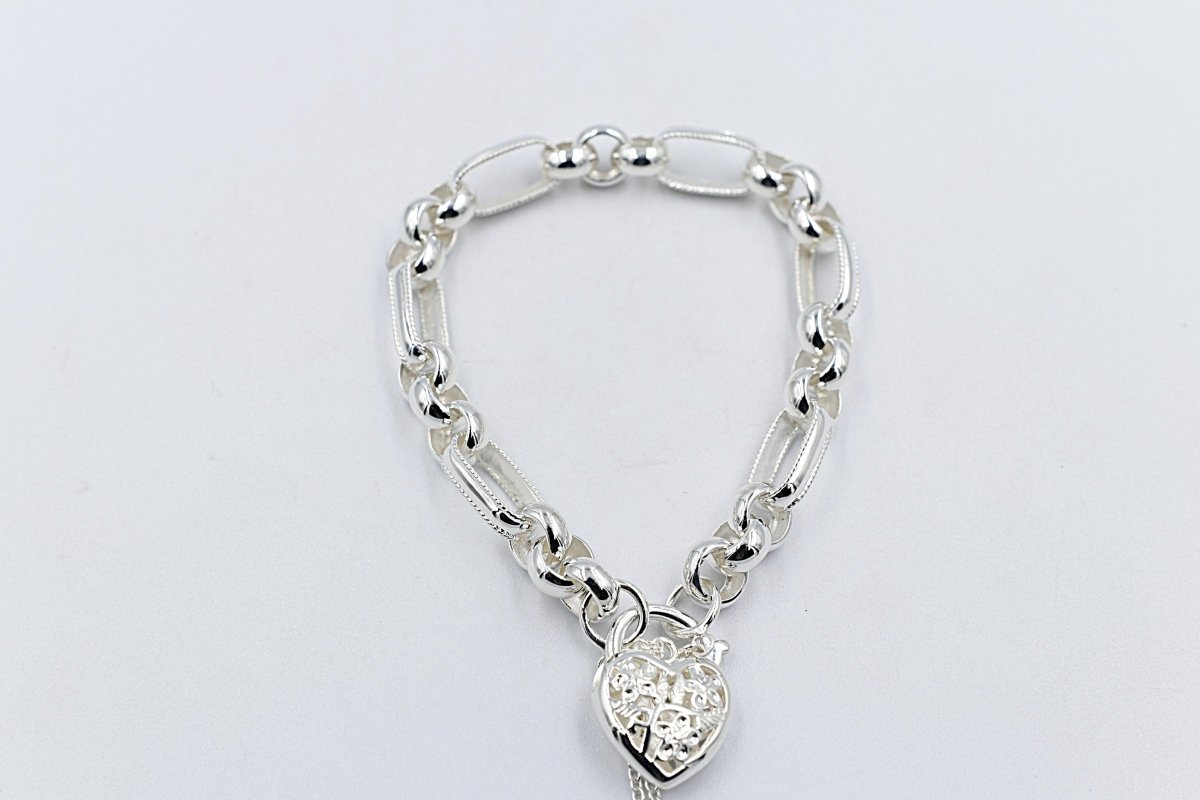 Stg Silver Handmade belcher Bracelet with Filigree Heart