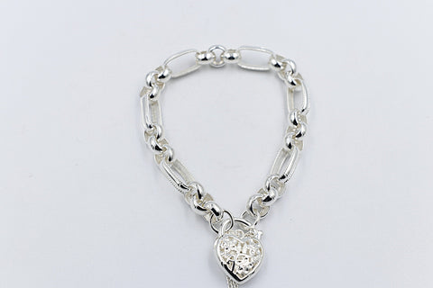 Stg Silver Handmade belcher Bracelet with Filigree Heart