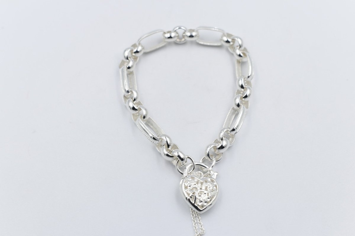 Stg Silver Handmade belcher Bracelet with Filigree Heart