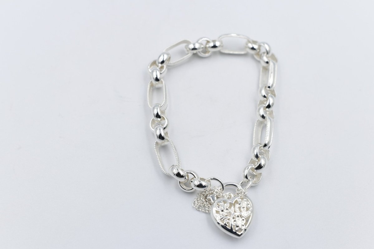 Stg Silver Handmade belcher Bracelet with Filigree Heart