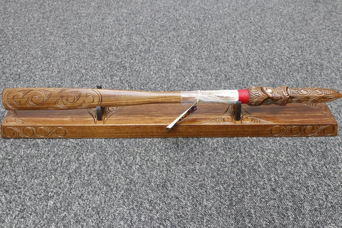 New Zealand Native Wood Taiaha with base - WM975