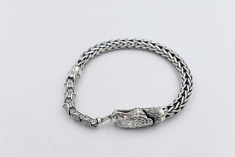 Stg Silver Heavy bracelet with Snake Clasp
